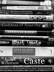 black and white stack of books